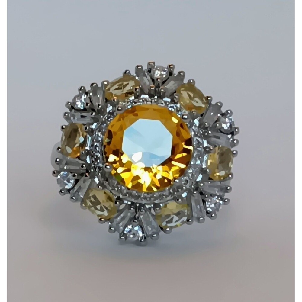 Yelled & Clear Cubic Zirconia Cocktail Statement Ring Adj Sizes 8-10
